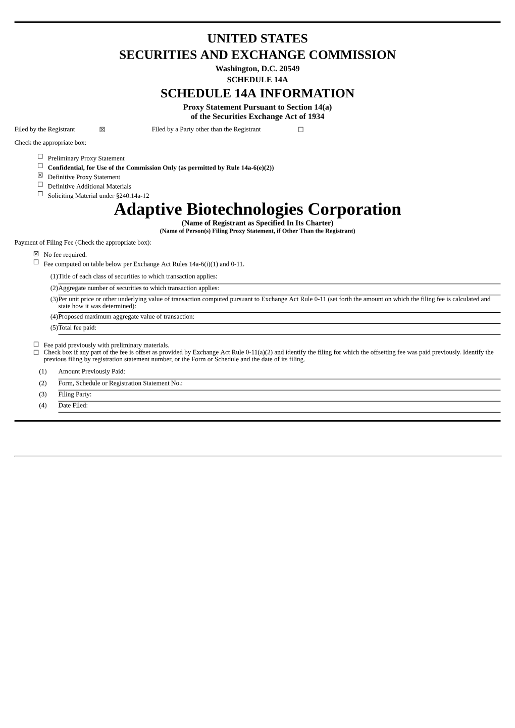 Adaptive Biotechnologies Corporation