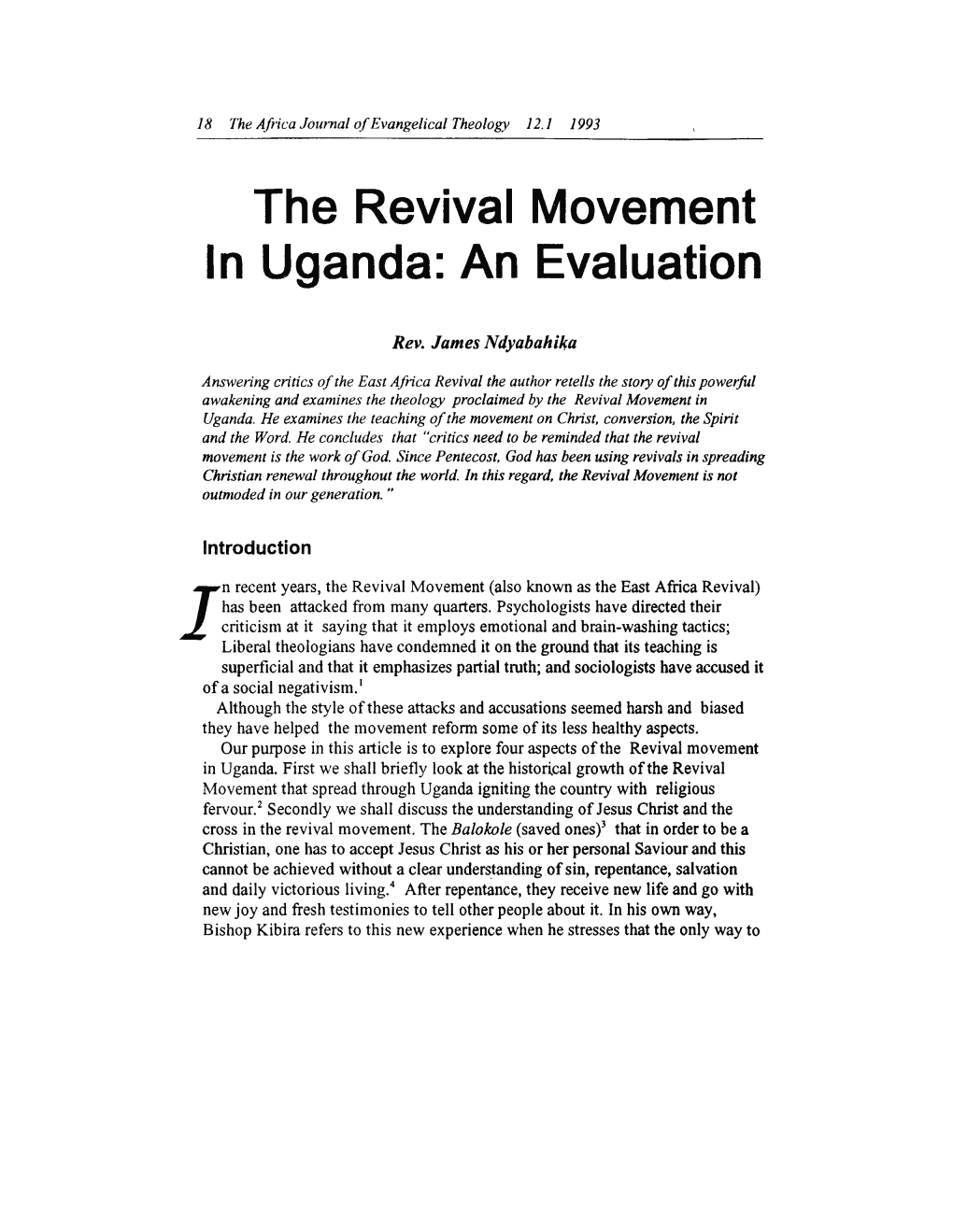 The Revival Movement in Uganda: an Evaluation