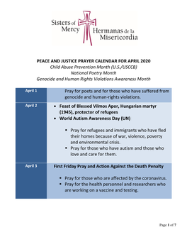 Peace and Justice Calendar