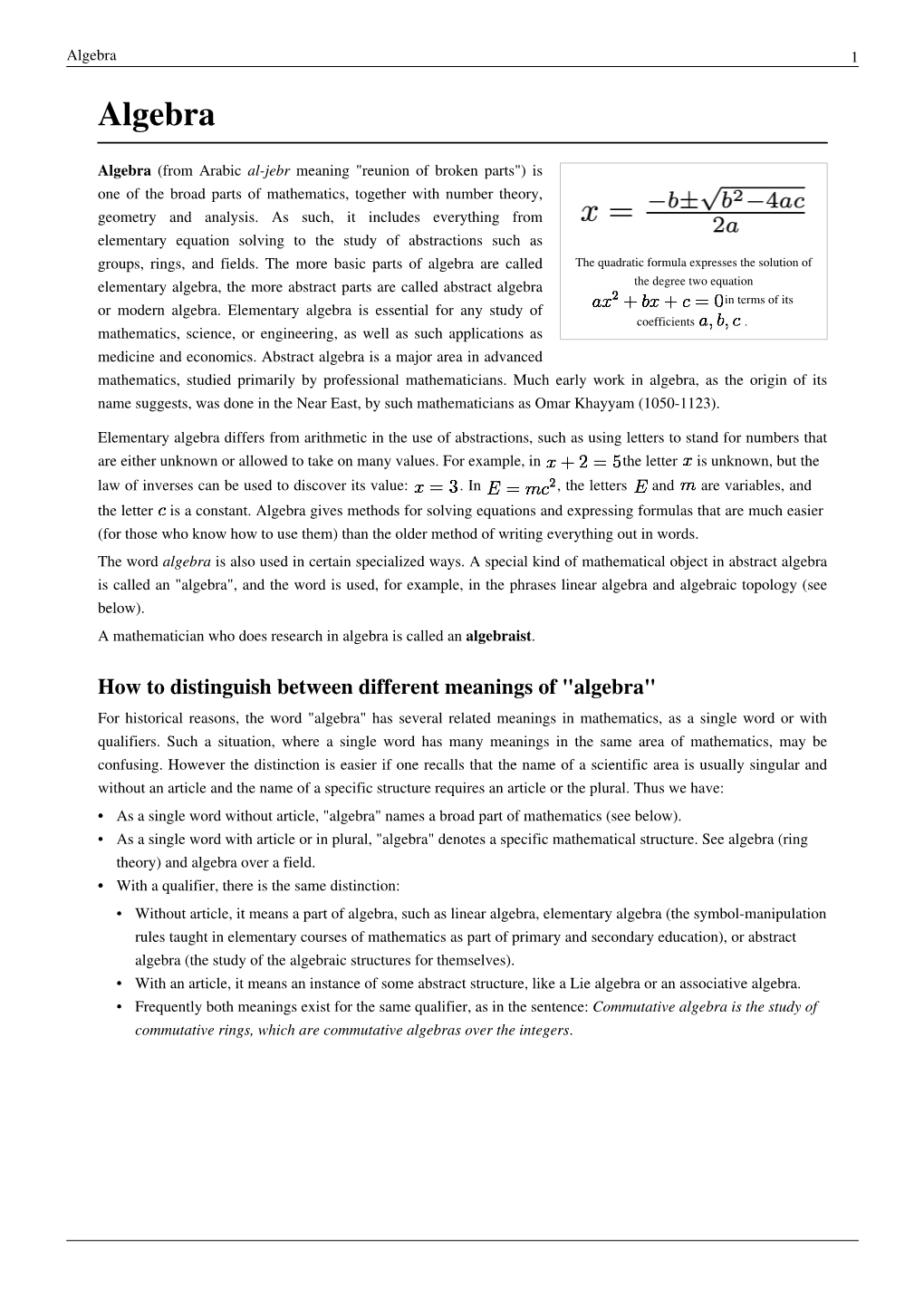 Algebra 1 Algebra