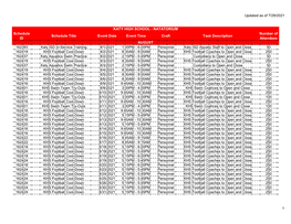 2021 August Natatorium Monthly Calendar