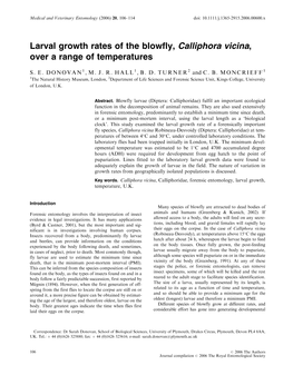 Larval Growth Rates of the Blowfly, Calliphora Vicina, Over a Range of Temperatures