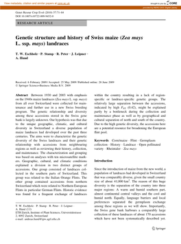 Genetic Structure and History of Swiss Maize (Zea Mays L