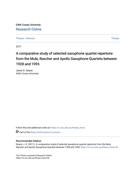 A Comparative Study of Selected Saxophone Quartet Repertoire from the Mule, Rascher and Apollo Saxophone Quartets Between 1928 and 1995