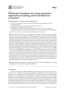 Problematic Smartphone Use, Deep and Surface Approaches to Learning, and Social Media Use in Lectures †