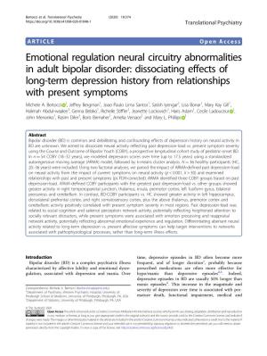 Emotional Regulation Neural Circuitry Abnormalities in Adult Bipolar Disorder