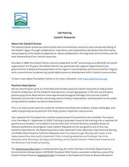 Job Posting Catskill Stewards About the Catskill Center