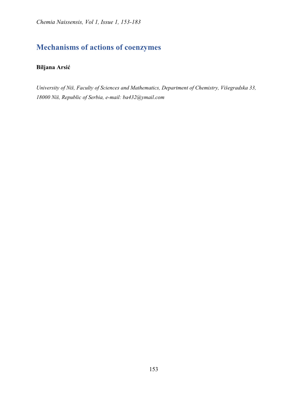 Mechanisms of Actions of Coenzymes