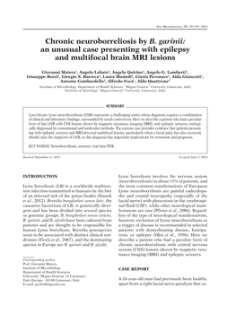Chronic Neuroborreliosis by B. Garinii: an Unusual Case Presenting with Epilepsy and Multifocal Brain MRI Lesions