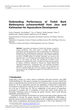 Outbreeding Performance of Tinfoil Barb Barbonymus Schwanenfeldii from Java and Kalimantan for Aquaculture Development