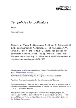 Ten Policies for Pollinators