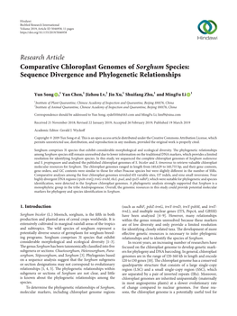 Research Article Comparative Chloroplast Genomes of Sorghum Species: Sequence Divergence and Phylogenetic Relationships