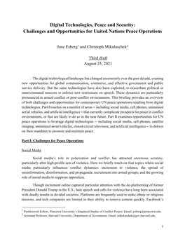 Digital Technologies, Peace and Security: Challenges and Opportunities for United Nations Peace Operations