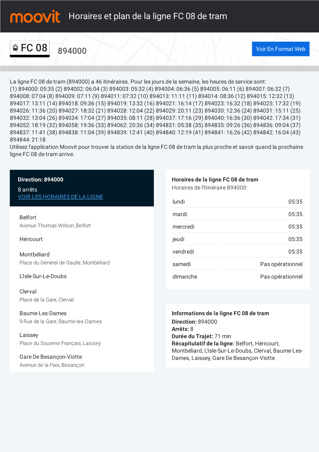 Horaires Et Trajet De La Ligne FC 08 De Tram Sur Une Carte