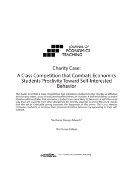 Charity Case: a Class Competition That Combats Economics Students’ Proclivity Toward Self-Interested Behavior