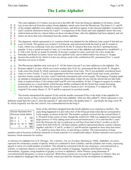 The Latin Alphabet Page 1 of 58 the Latin Alphabet