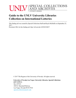 Guide to the UNLV University Libraries Collection on International Lotteries