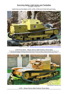 Surviving Italian Light Tanks and Tankettes Last Update : 8 October 2021