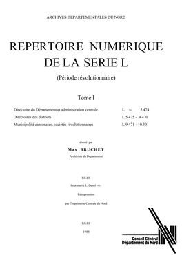 REPERTOIRE NUMERIQUE DE LA SERIE L : Tome I