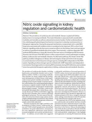 Nitric Oxide Signalling in Kidney Regulation and Cardiometabolic Health
