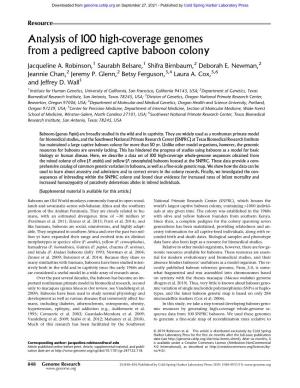 Analysis of 100 High-Coverage Genomes from a Pedigreed Captive Baboon Colony