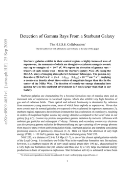 25 Sep 2009 Detection of Gamma Rays from a Starburst Galaxy