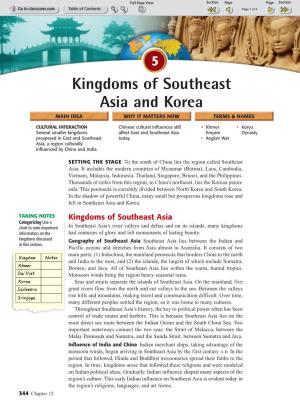 Kingdoms of Southeast Asia and Korea MAIN IDEA WHY IT MATTERS NOW TERMS & NAMES
