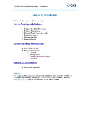 Vendor Catalogue Data Per Macy's Guidelines