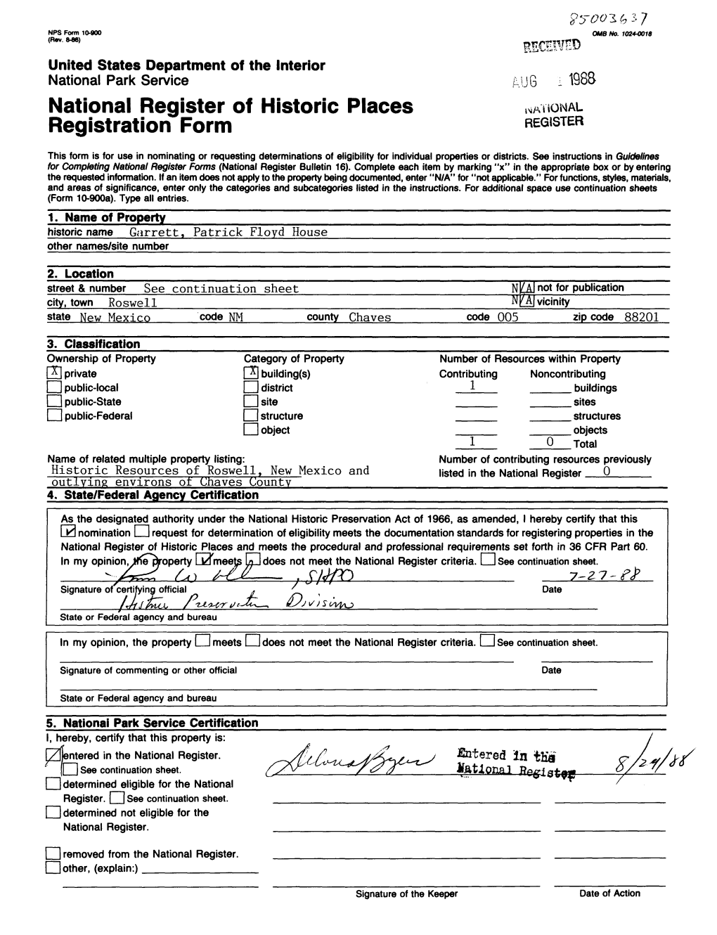 National Register of Historic Places Registration Form REGISTER