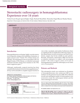 Stereotactic Radiosurgery in Hemangioblastoma