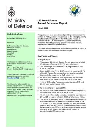 UK Armed Forces Annual Personnel Report April 2014