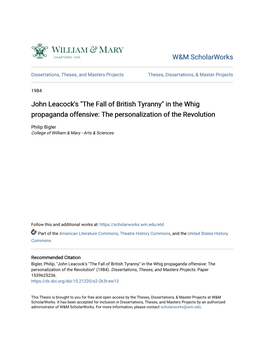 John Leacock's "The Fall of British Tyranny" in the Whig Propaganda Offensive: the Personalization of the Revolution