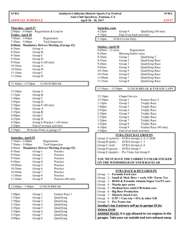 So Cal Official Race Schedule