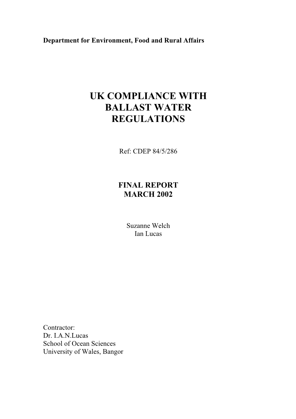 Uk Compliance with Ballast Water Regulations