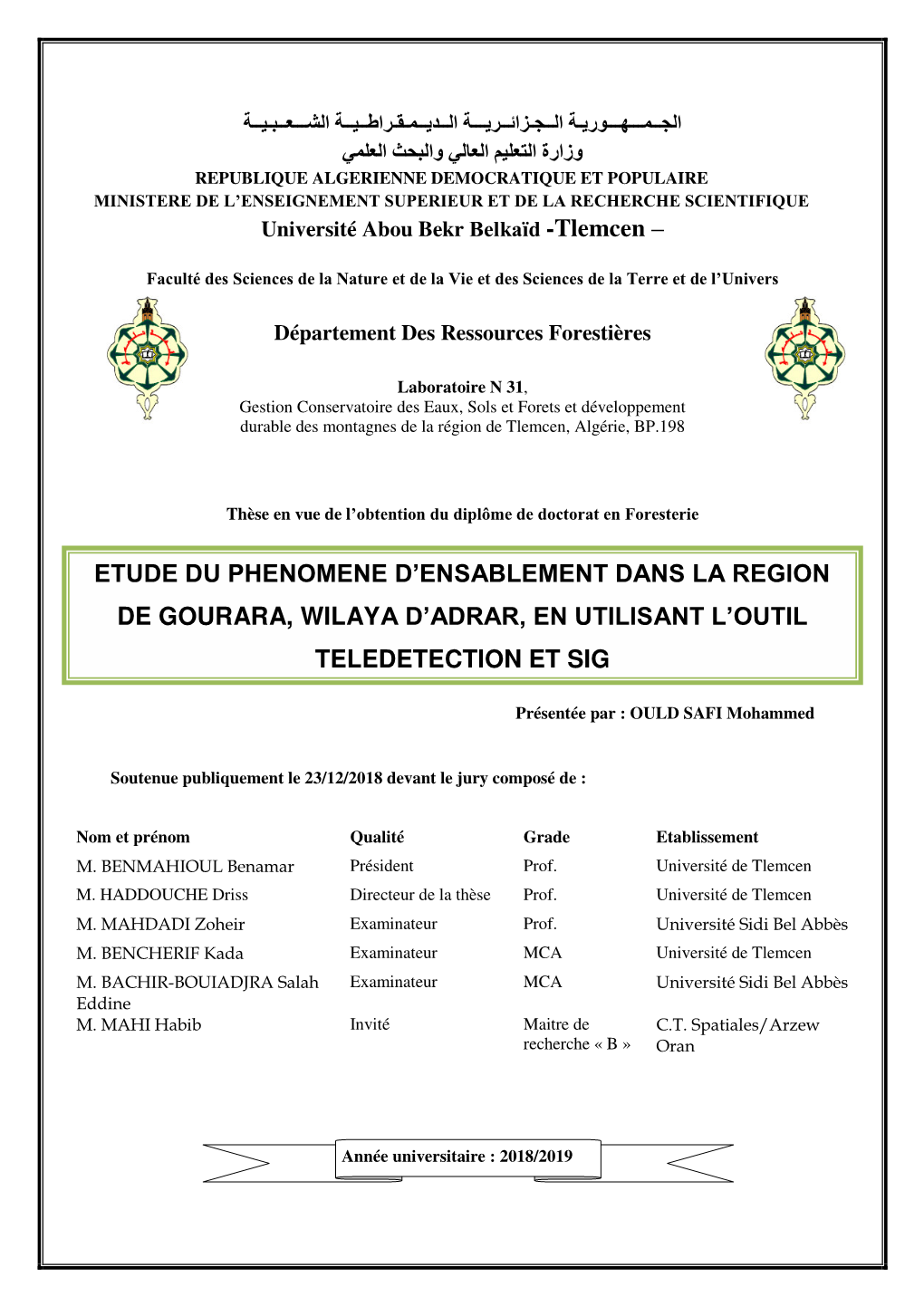 Etude Du Phenomene D'ensablement Dans La Region