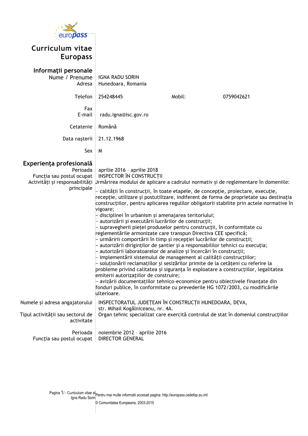 Curriculum Vitae Europass