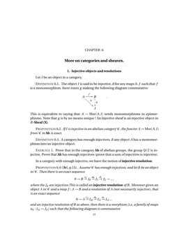 1. Injective Objects and Resolutions Let I Be an Object in a Category