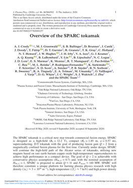 Overview of the SPARC Tokamak