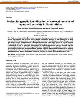 Molecular Genetic Identification of Skeletal Remains of Apartheid Activists in South Africa