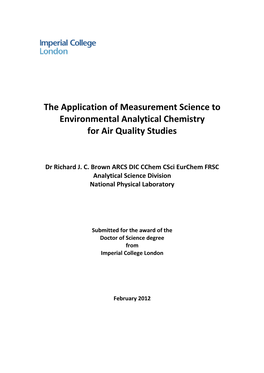 The Application of Measurement Science to Environmental Analytical Chemistry for Air Quality Studies