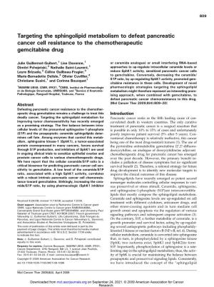 Targeting the Sphingolipid Metabolism to Defeat Pancreatic Cancer Cell Resistance to the Chemotherapeutic Gemcitabine Drug
