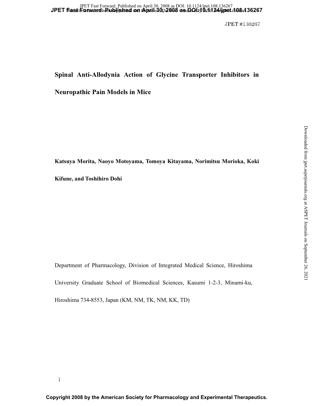 Spinal Anti-Allodynia Action of Glycine Transporter Inhibitors In