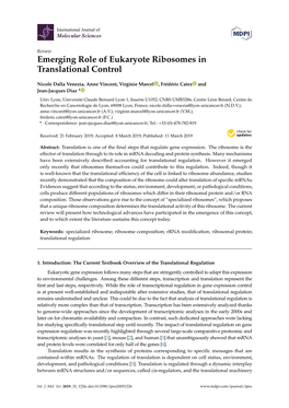 Emerging Role of Eukaryote Ribosomes in Translational Control