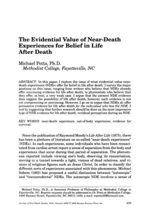 The Evidential Value of Near-Death Experiences for Belief in Life After Death