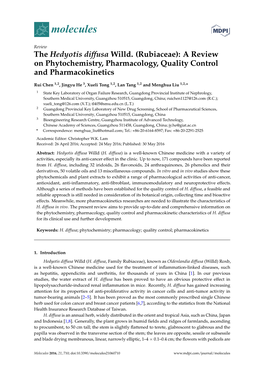 The Hedyotis Diffusa Willd. (Rubiaceae): a Review on Phytochemistry, Pharmacology, Quality Control and Pharmacokinetics