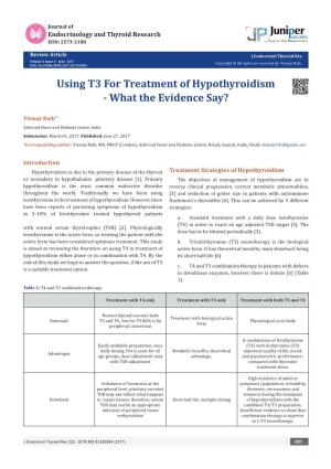 Using T3 for Treatment of Hypothyroidism - What the Evidence Say?