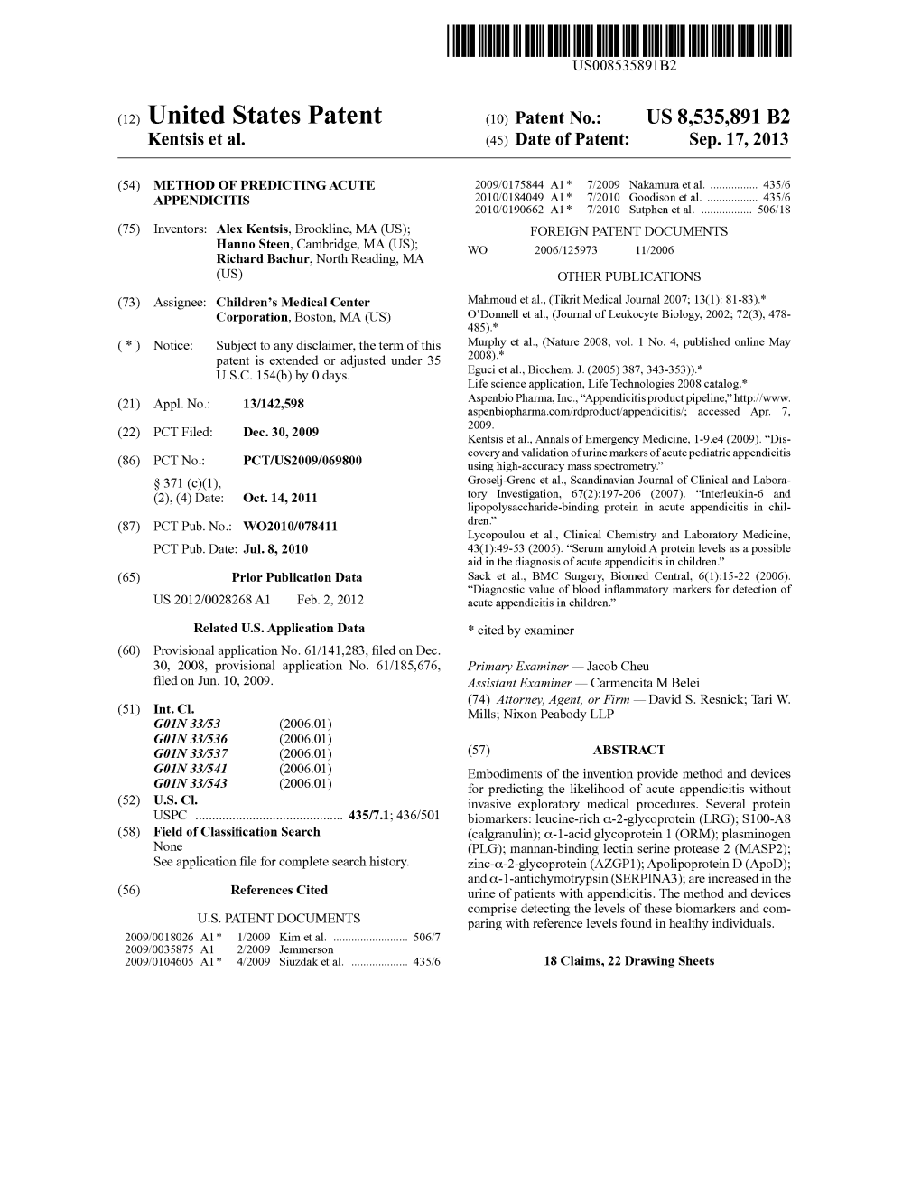 (12) United States Patent (10) Patent No.: US 8,535,891 B2 Kentsis Et Al