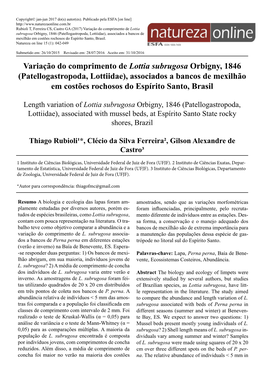 Variação Do Comprimento De Lottia Subrugosa Orbigny, 1846