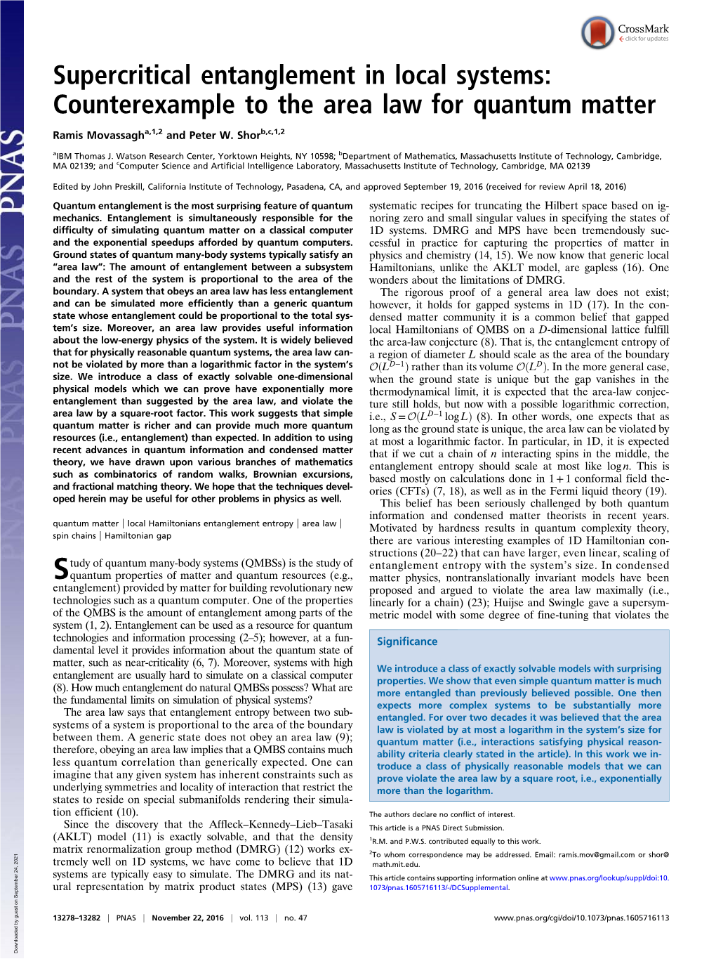 Counterexample to the Area Law for Quantum Matter