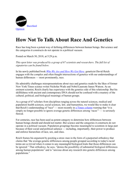 How Not to Talk About Race and Genetics